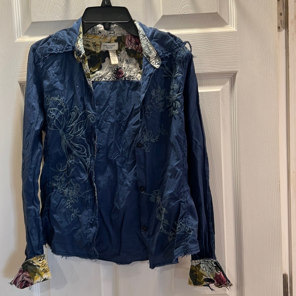 Blue Collared Floral Snap Button Down - image 1